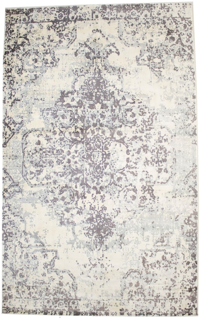 Distressed Brown Cream Floral 5X8 Hand-Loomed Modern Rug - 2