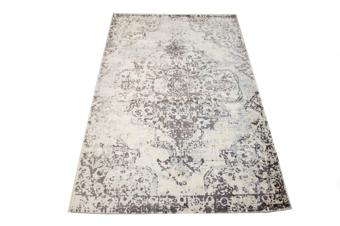 Distressed Brown Cream Floral 5X8 Hand-Loomed Modern Rug - 4
