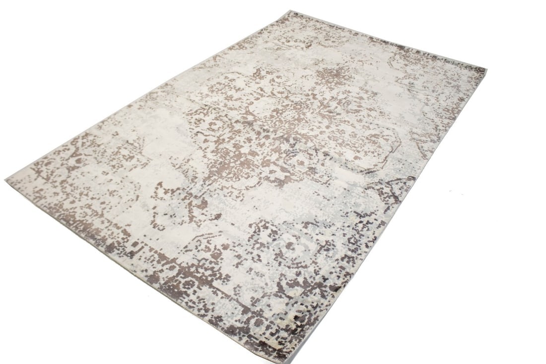 Distressed Brown Cream Floral 5X8 Hand-Loomed Modern Rug - 5