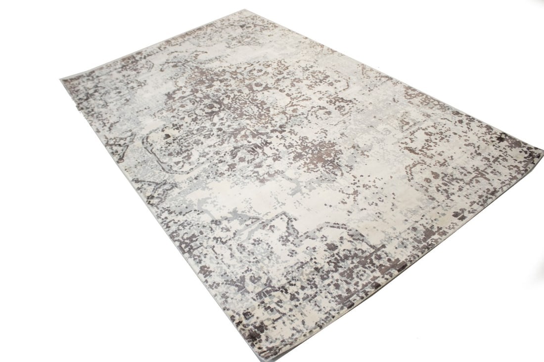 Distressed Brown Cream Floral 5X8 Hand-Loomed Modern Rug - 6