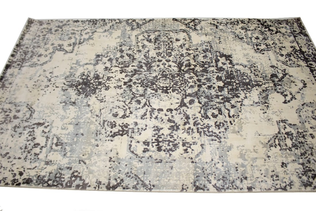 Distressed Brown Cream Floral 5X8 Hand-Loomed Modern Rug - 7
