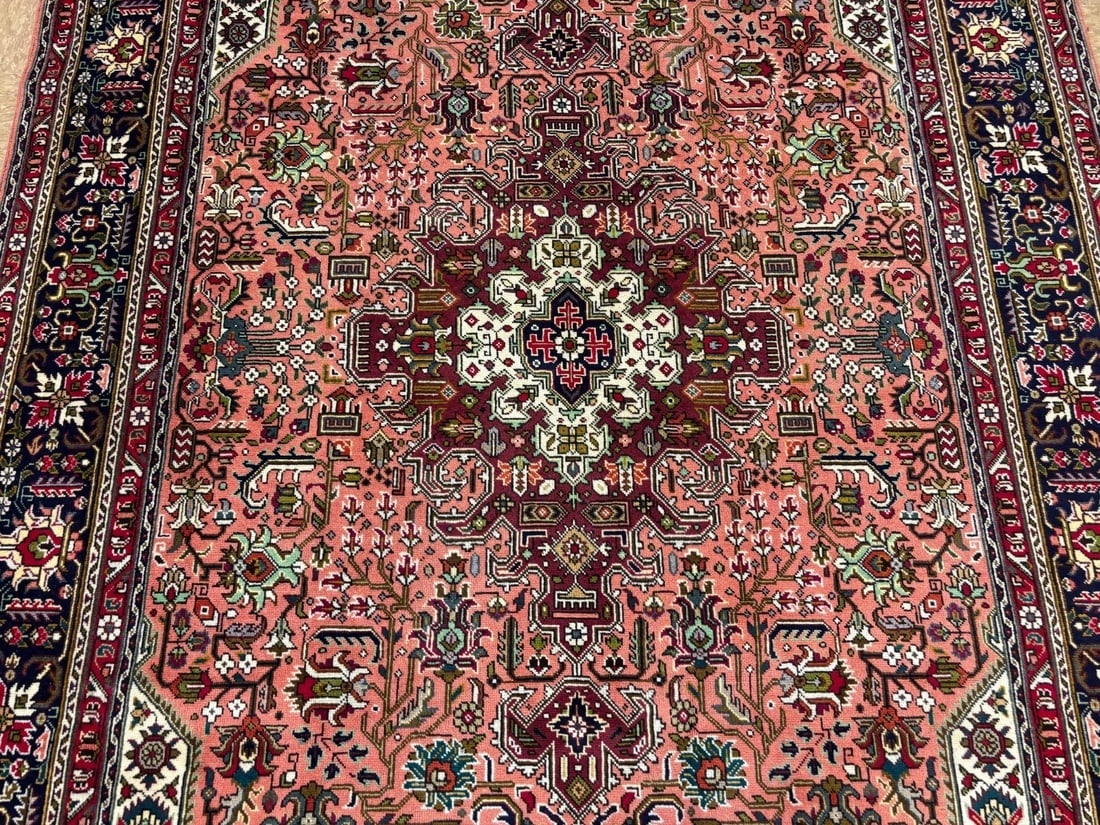 Hand Knotted Persian Tabriz Rose Oriental Area Rug 6'8" x 9'11" - 3