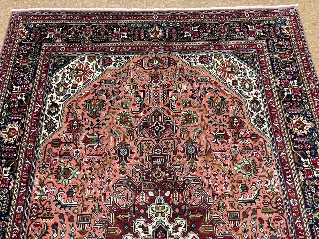 Hand Knotted Persian Tabriz Rose Oriental Area Rug 6'8" x 9'11" - 4