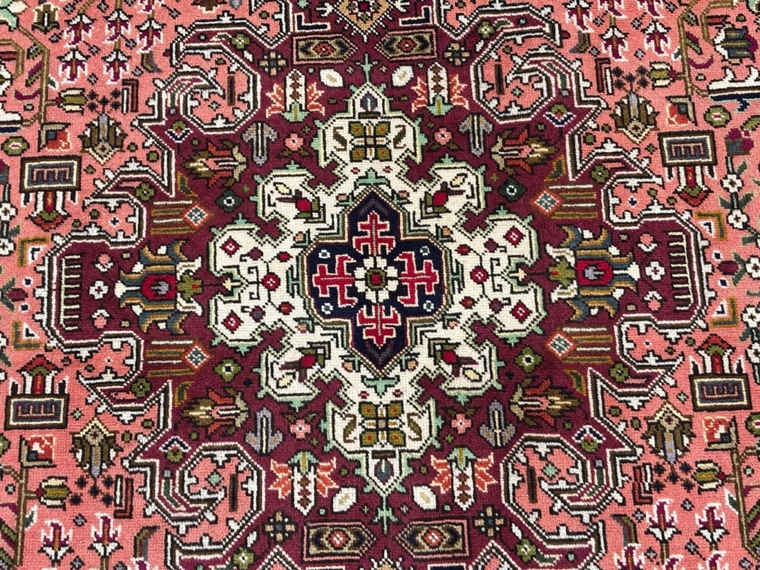 Hand Knotted Persian Tabriz Rose Oriental Area Rug 6'8" x 9'11" - 6