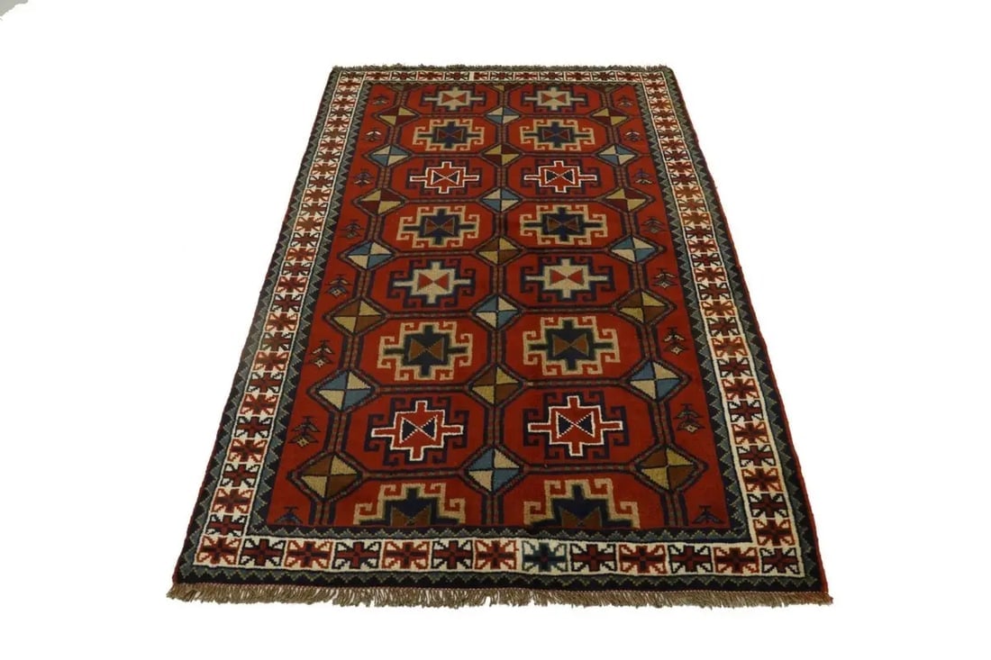 Orange-red Tribal 4X6 Ghoochan Persian Rug - 4