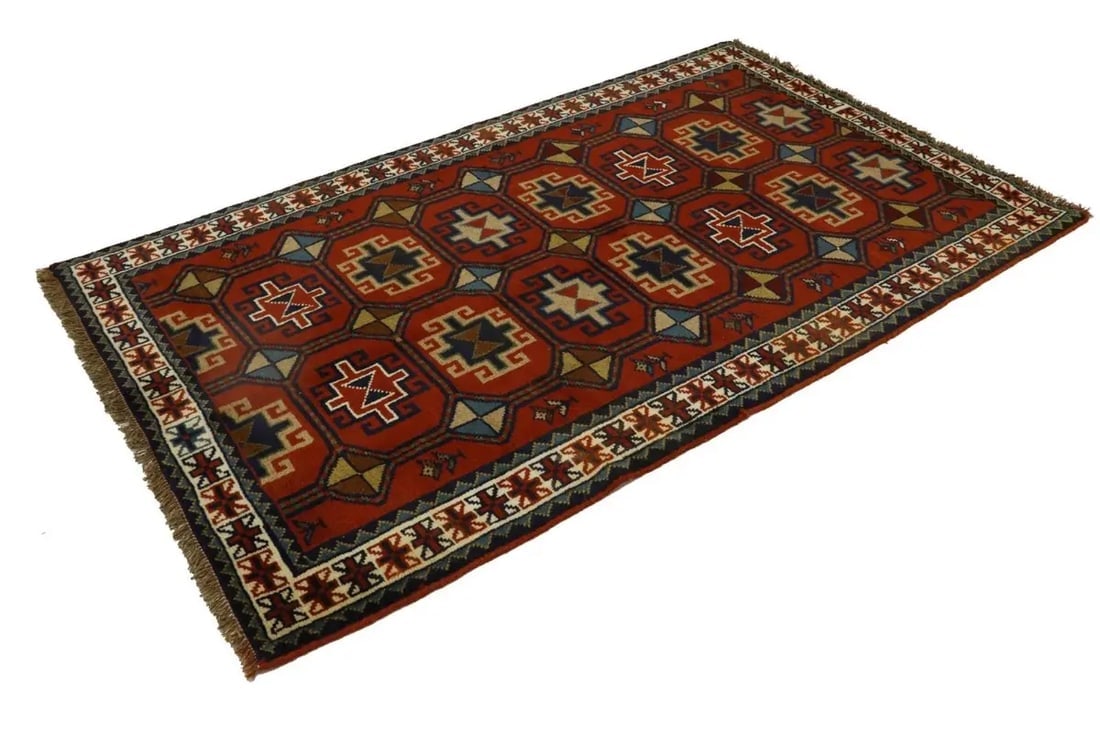 Orange-red Tribal 4X6 Ghoochan Persian Rug - 6