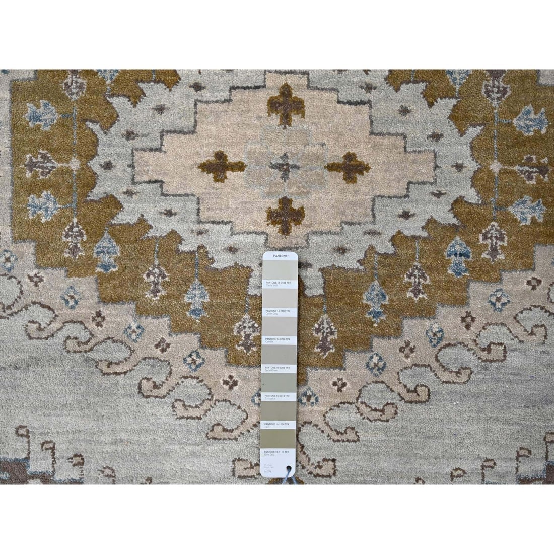 Chrome Gray Persian Village Geometric Medallions Wool Hand Knotted Rug - 7
