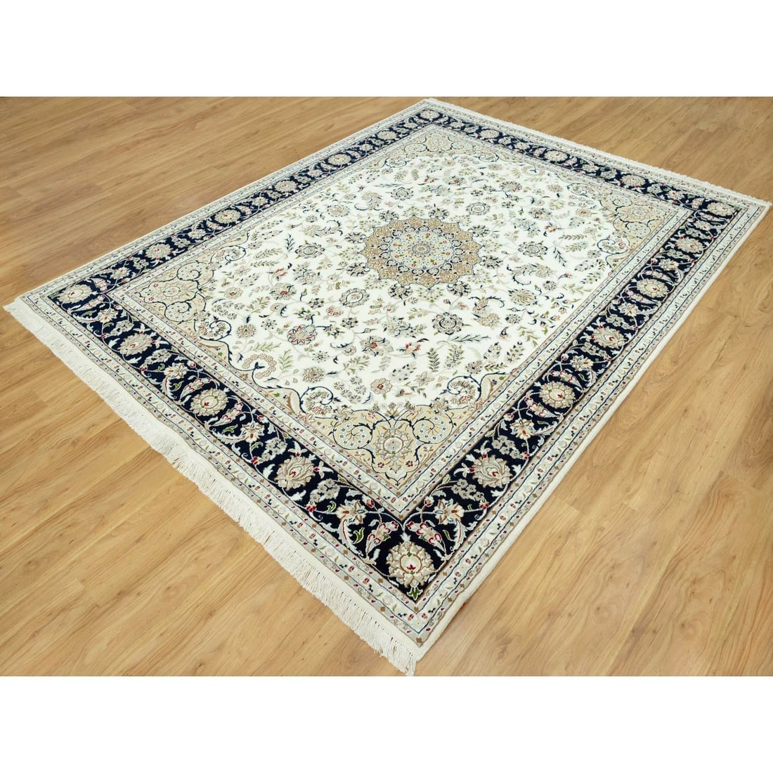 Origami White Hand Knotted 250 KPSI Nain Design Wool Denser Weave Rug - 3