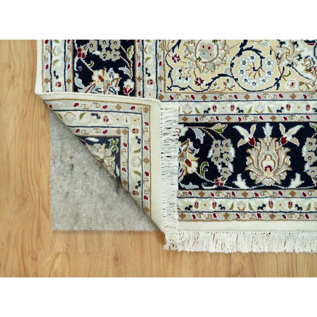 Origami White Hand Knotted 250 KPSI Nain Design Wool Denser Weave Rug - 4