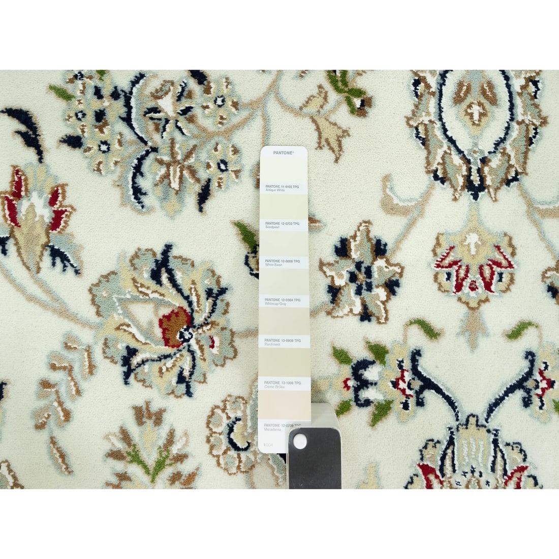Origami White Hand Knotted 250 KPSI Nain Design Wool Denser Weave Rug - 7