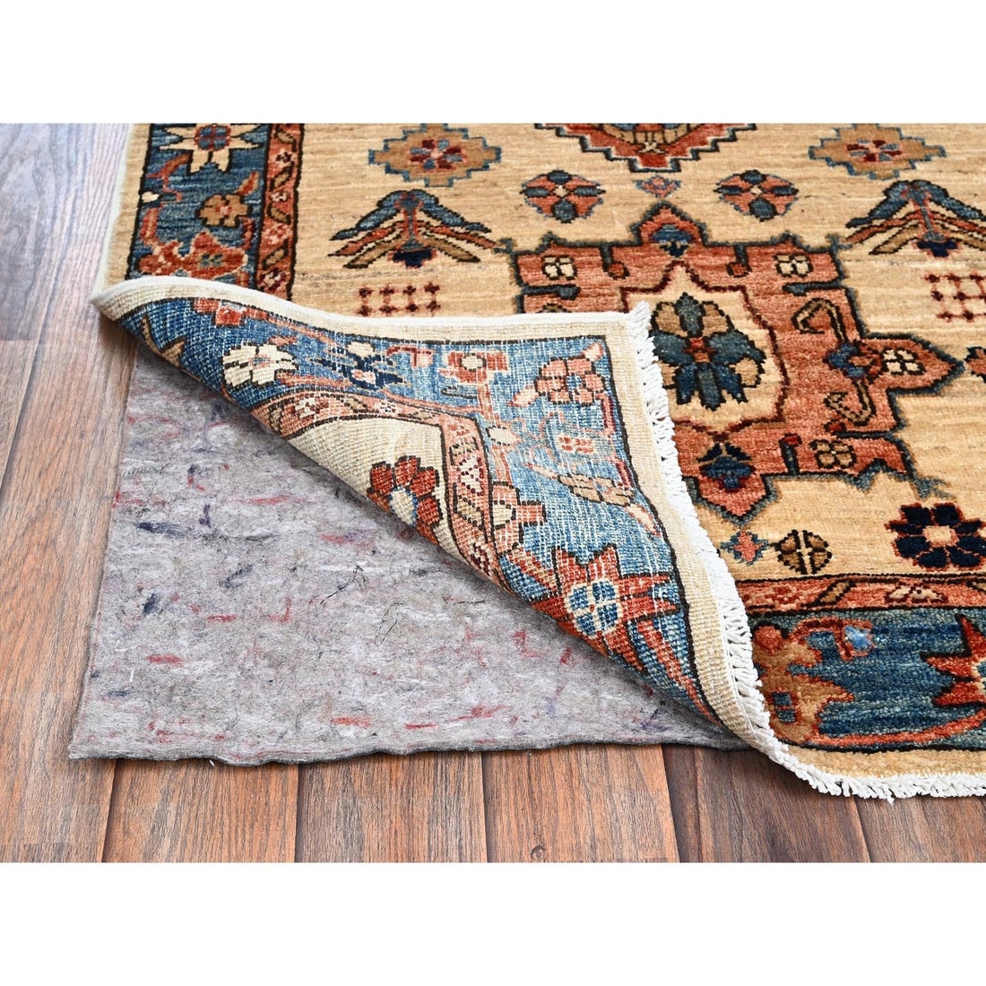 Ivory Karajeh Tribal Medallions Design Hand Knotted Wool Runner Rug - 3