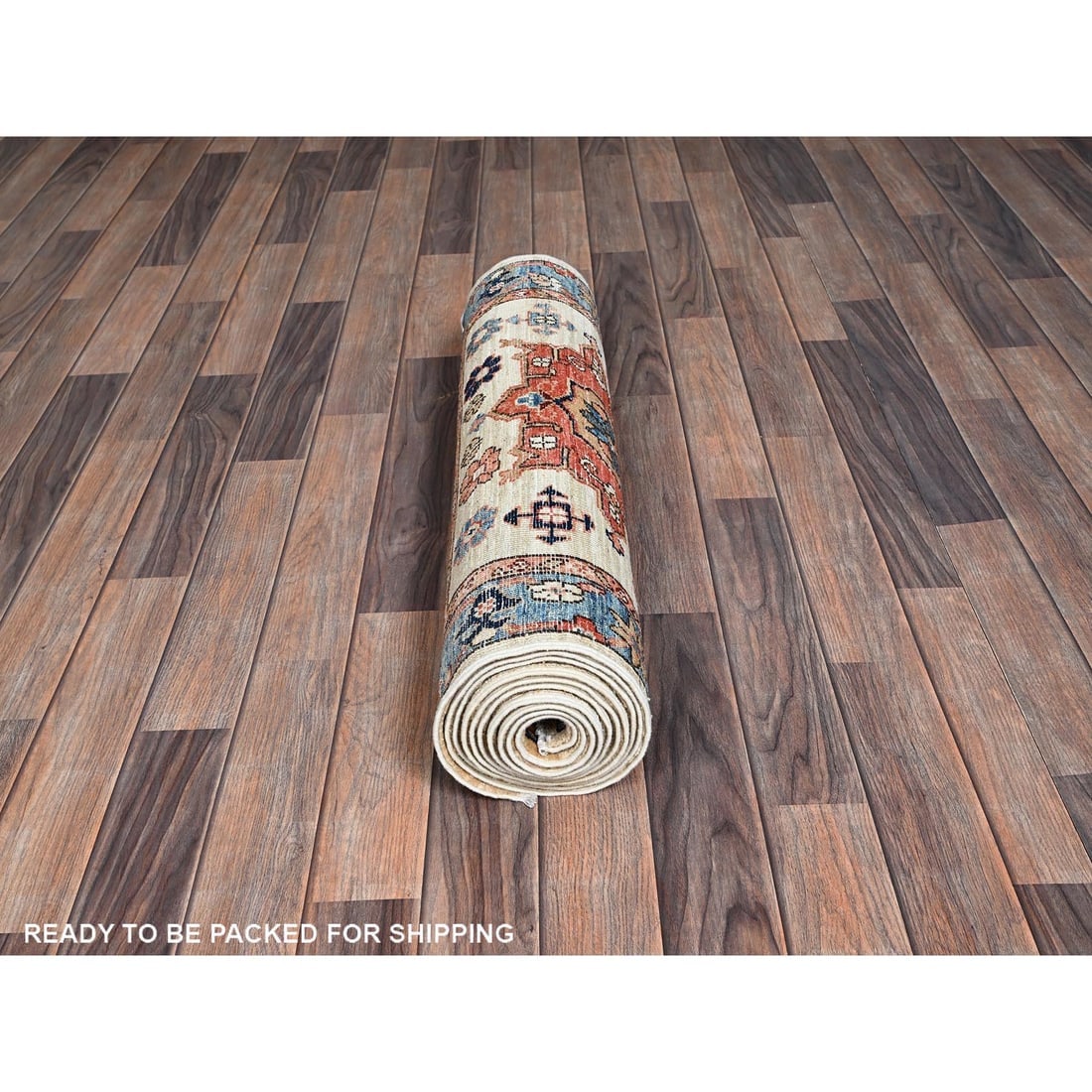Ivory Karajeh Tribal Medallions Design Hand Knotted Wool Runner Rug - 5