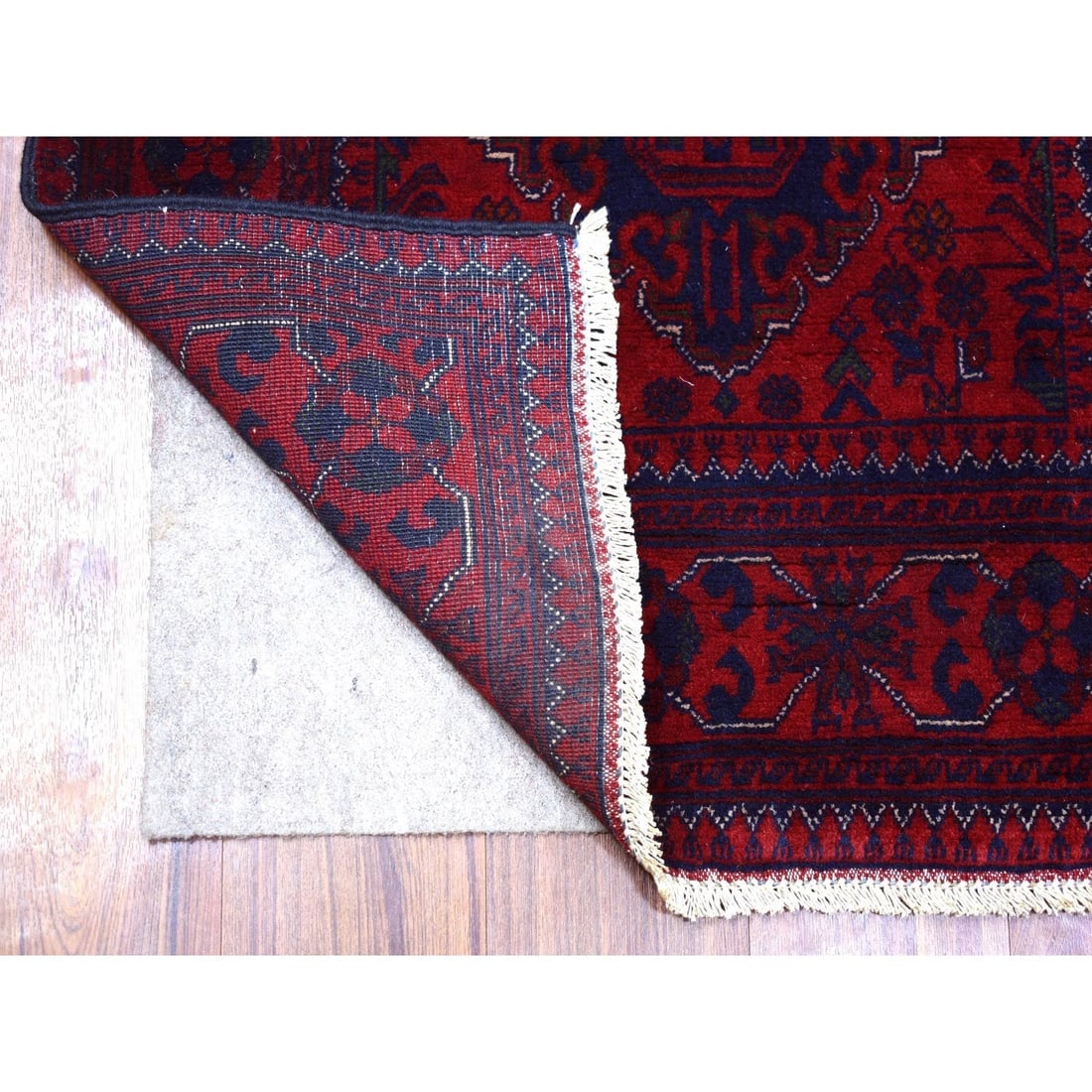 Red Tribal Design Pure Wool, Afghan Khamyab Hand Knotted Runner Rug - 2