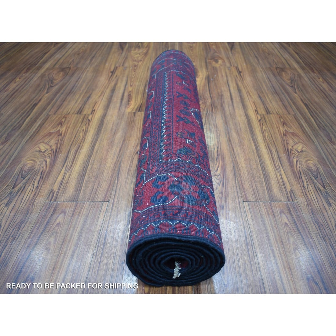 Red Tribal Design Pure Wool, Afghan Khamyab Hand Knotted Runner Rug - 4