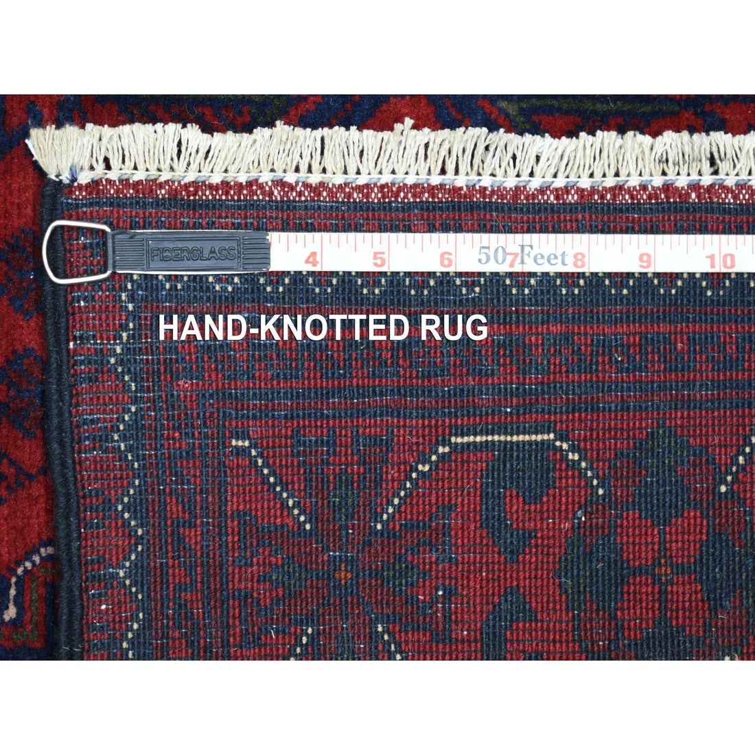 Red Tribal Design Pure Wool, Afghan Khamyab Hand Knotted Runner Rug - 6