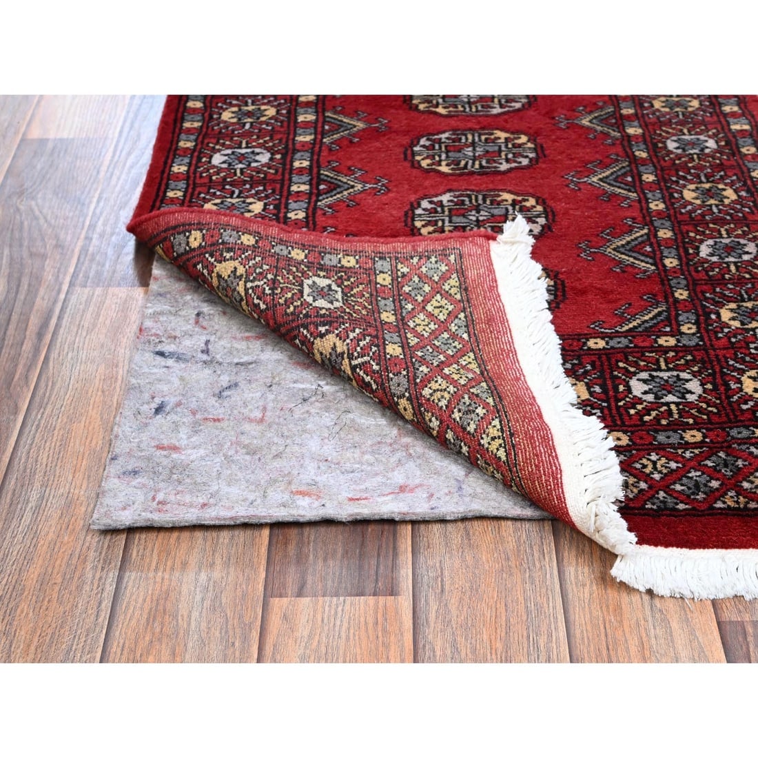 Red Princess Bokara Tribal Medallions All Wool Hand Knotted Runner Rug - 3
