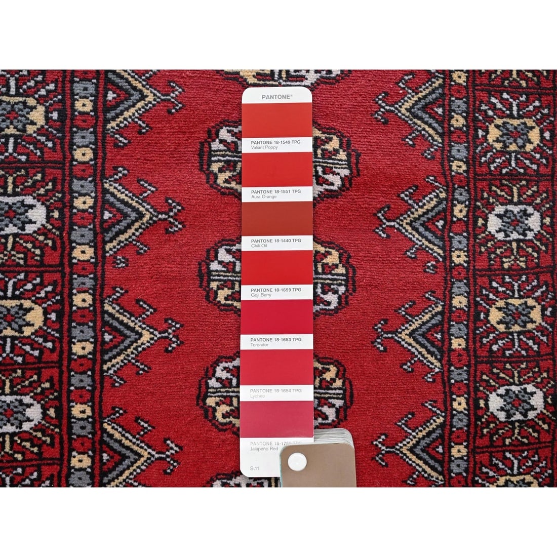 Red Princess Bokara Tribal Medallions All Wool Hand Knotted Runner Rug - 4