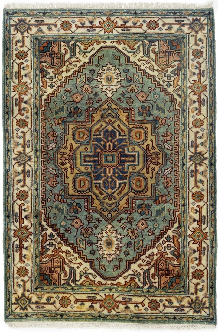 Light Blue-gray Geometric 4X6 Heriz Serapi Oriental Rug - 2