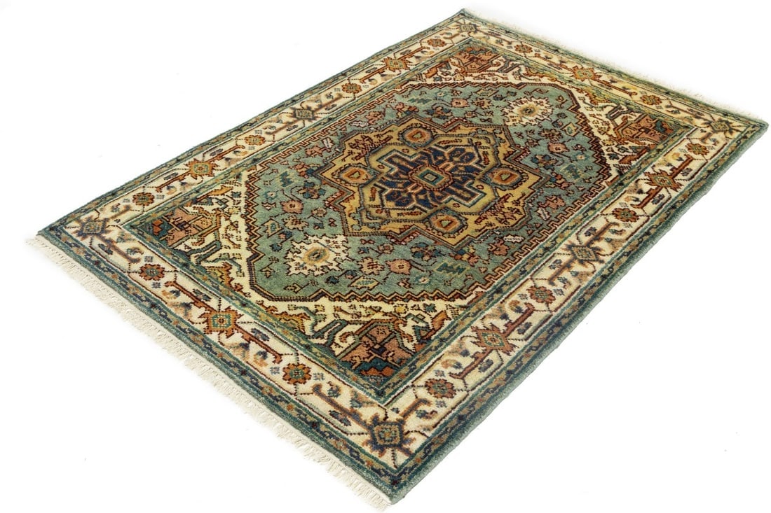 Light Blue-gray Geometric 4X6 Heriz Serapi Oriental Rug - 5