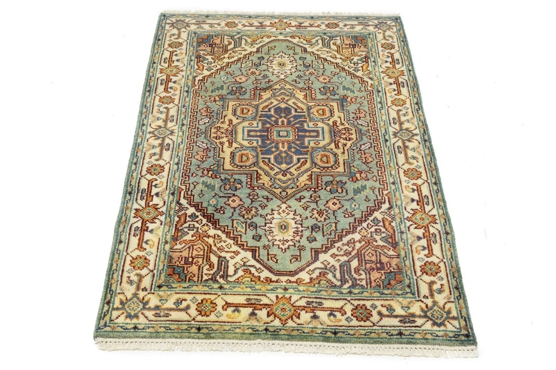 Light Blue-gray Geometric 4X6 Heriz Serapi Oriental Rug - 6