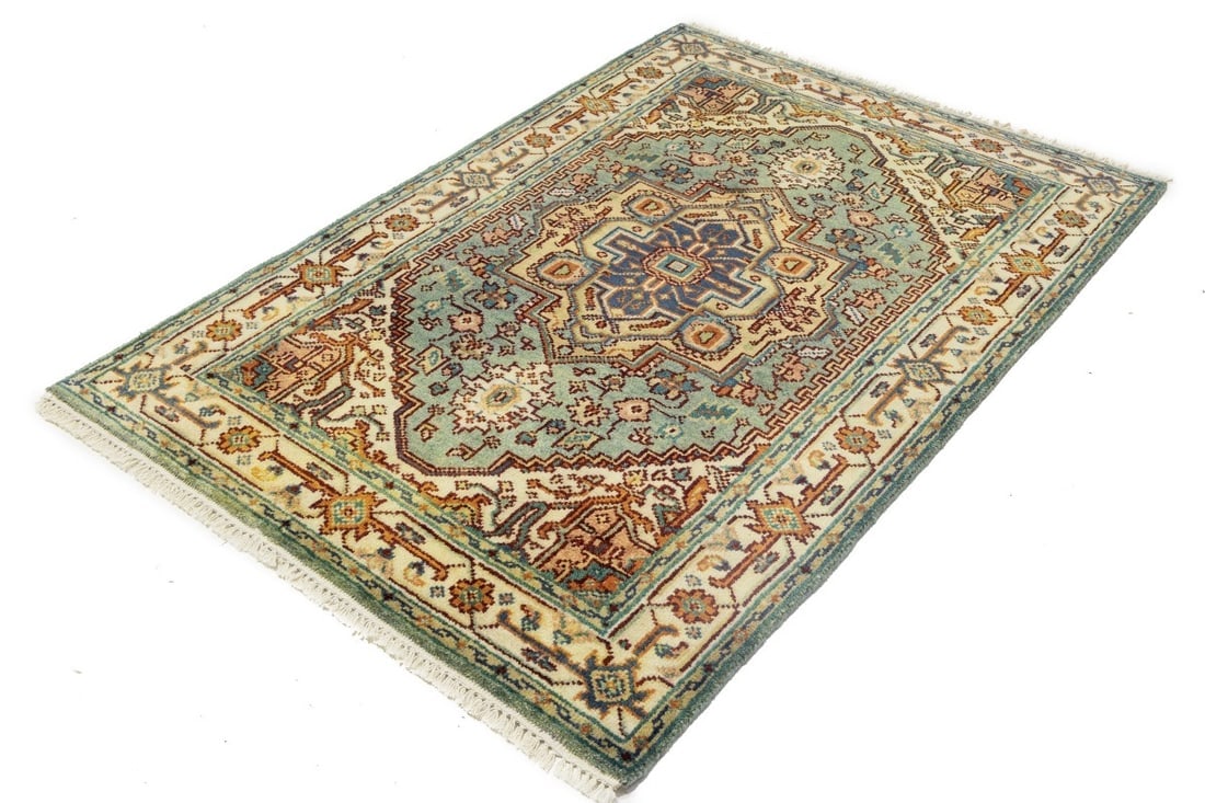 Light Blue-gray Geometric 4X6 Heriz Serapi Oriental Rug - 7