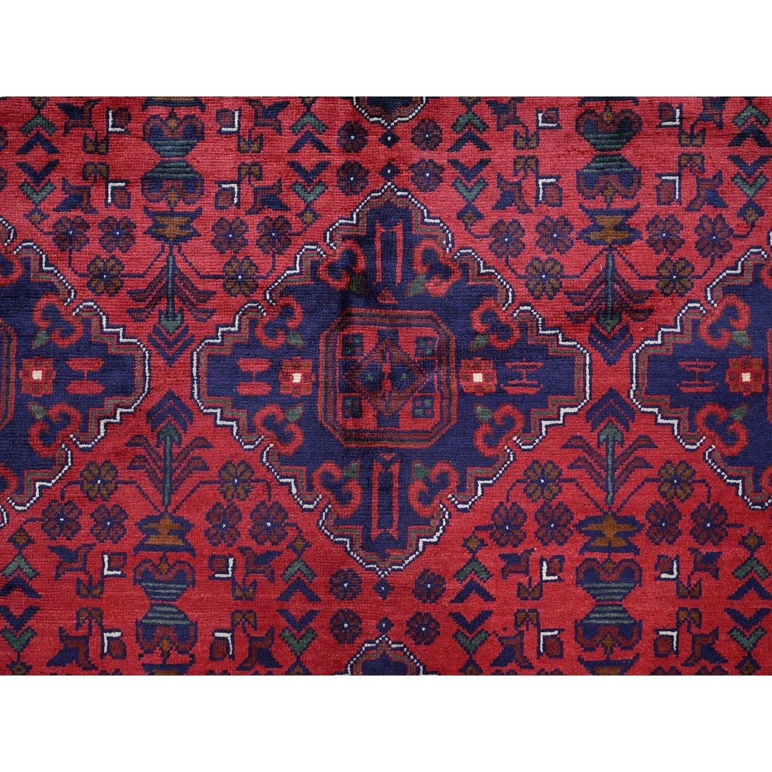 Red Afghan Khamyab Geometric Pattern Hand Knotted Wool Oriental Rug - 8