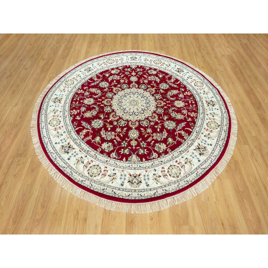 Barn Red 250 KPSI Hand Knotted Nain Soft Wool Oriental Round Rug - 2