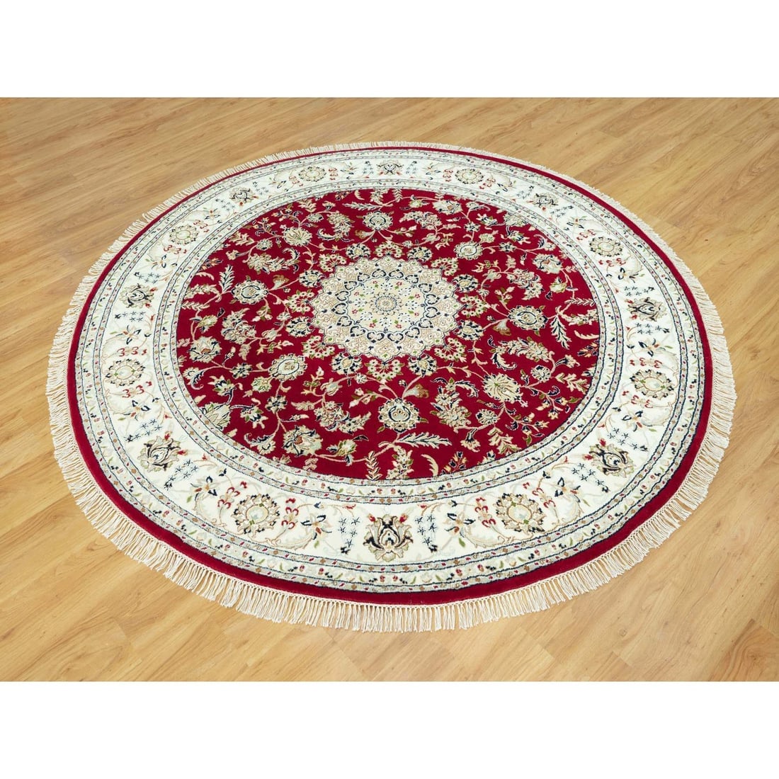 Barn Red 250 KPSI Hand Knotted Nain Soft Wool Oriental Round Rug - 3