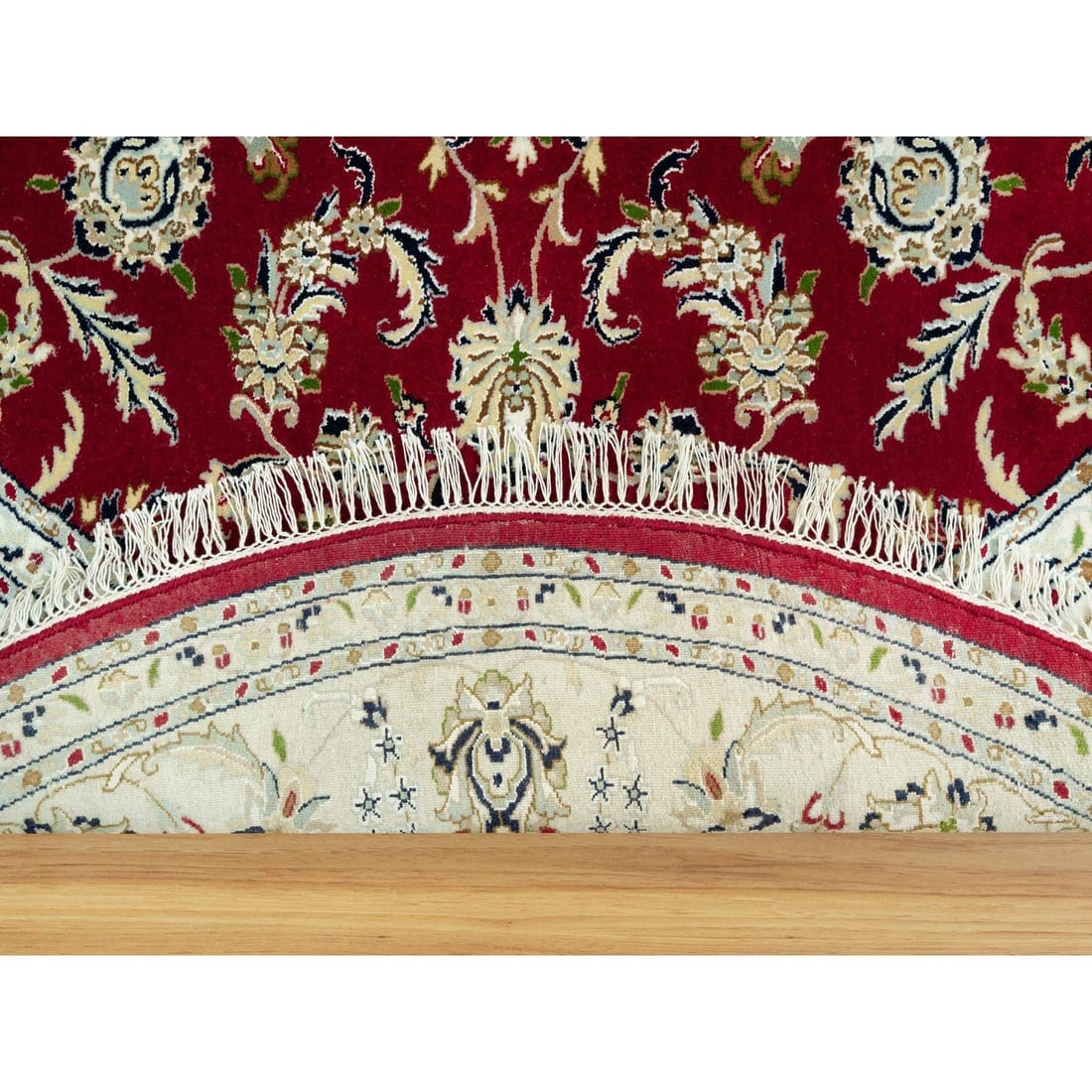 Barn Red 250 KPSI Hand Knotted Nain Soft Wool Oriental Round Rug - 4