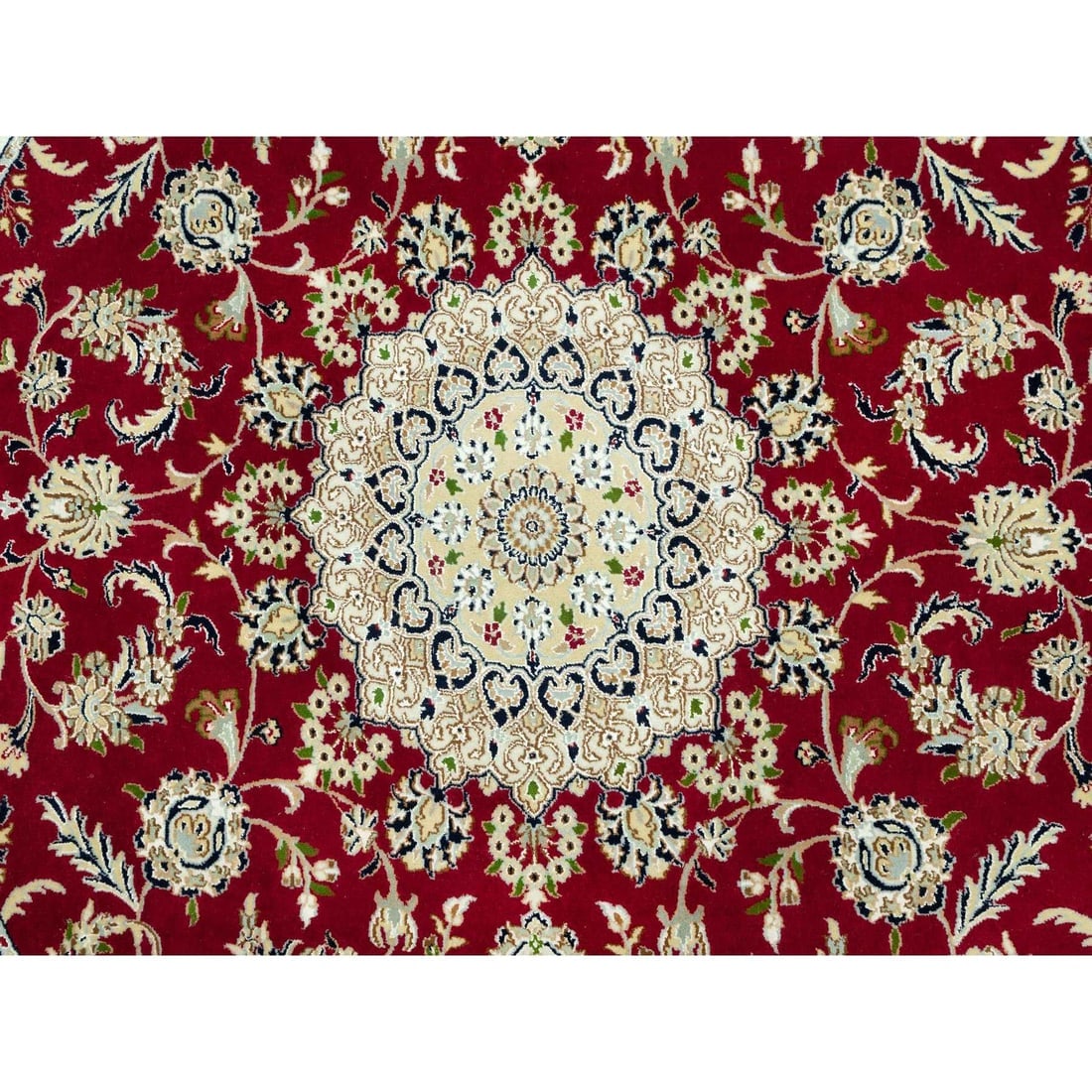 Barn Red 250 KPSI Hand Knotted Nain Soft Wool Oriental Round Rug - 8