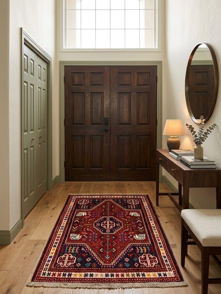 Red Tribal 3'4X4'7 Shiraz Persian Rug - 4