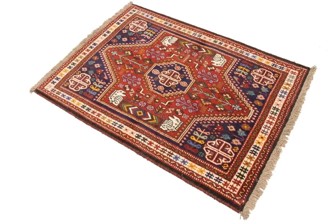 Red Tribal 3'4X4'7 Shiraz Persian Rug - 5