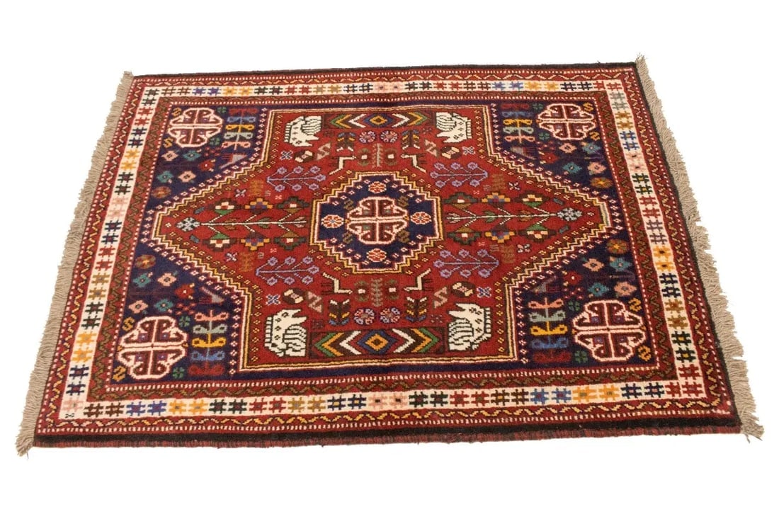 Red Tribal 3'4X4'7 Shiraz Persian Rug - 6