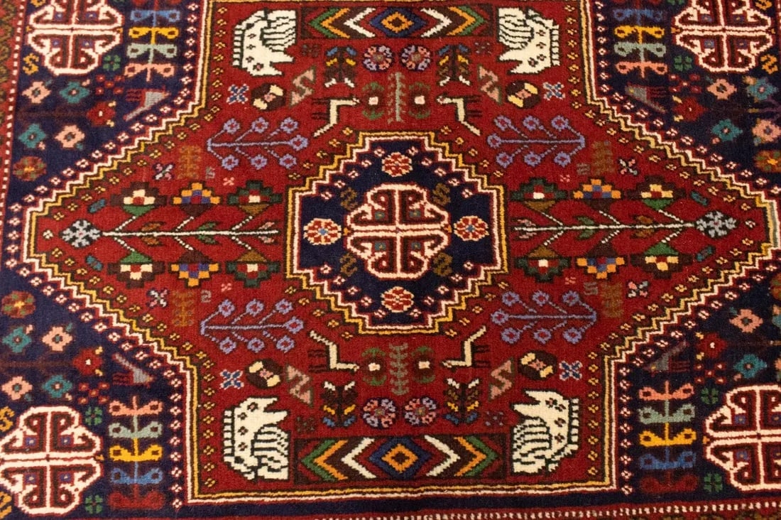 Red Tribal 3'4X4'7 Shiraz Persian Rug - 7