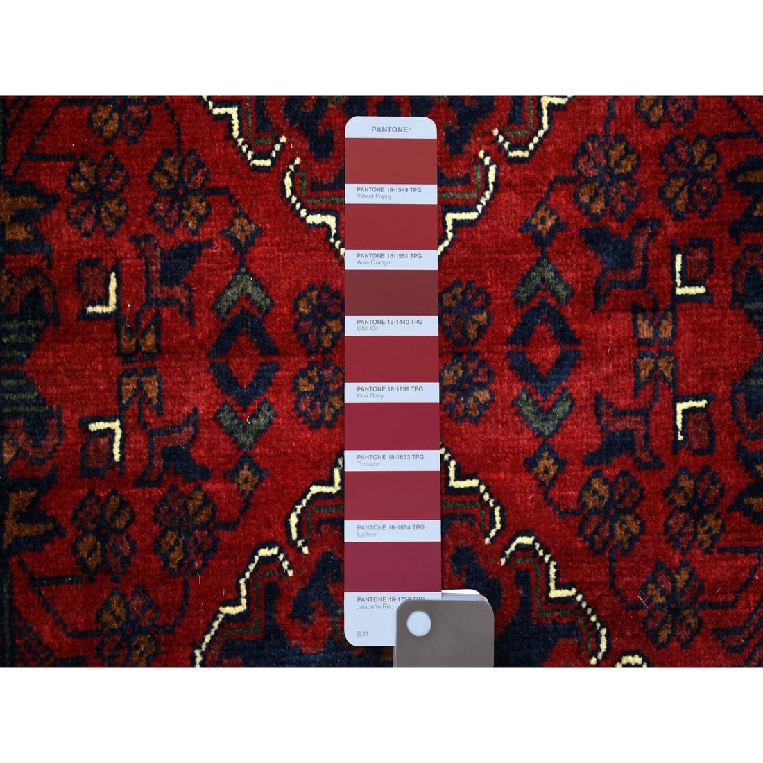 Deep and Saturated Red, Afghan Khamyab Shiny Wool Hand Knotted Rug - 3