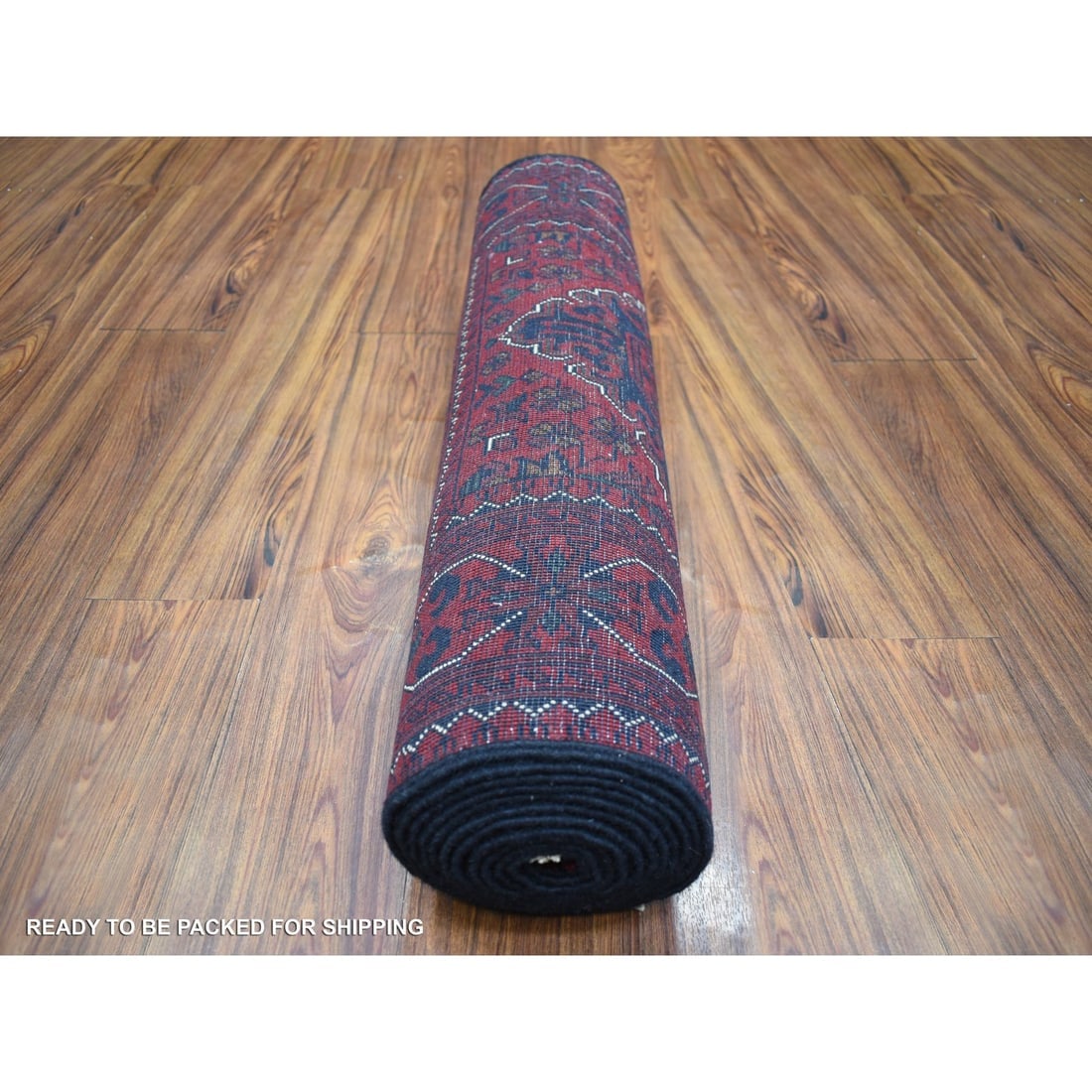 Deep and Saturated Red, Afghan Khamyab Shiny Wool Hand Knotted Rug - 4