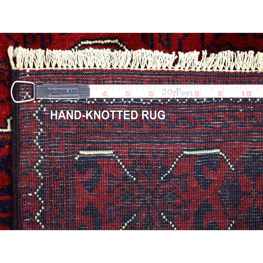 Deep and Saturated Red, Afghan Khamyab Shiny Wool Hand Knotted Rug - 6
