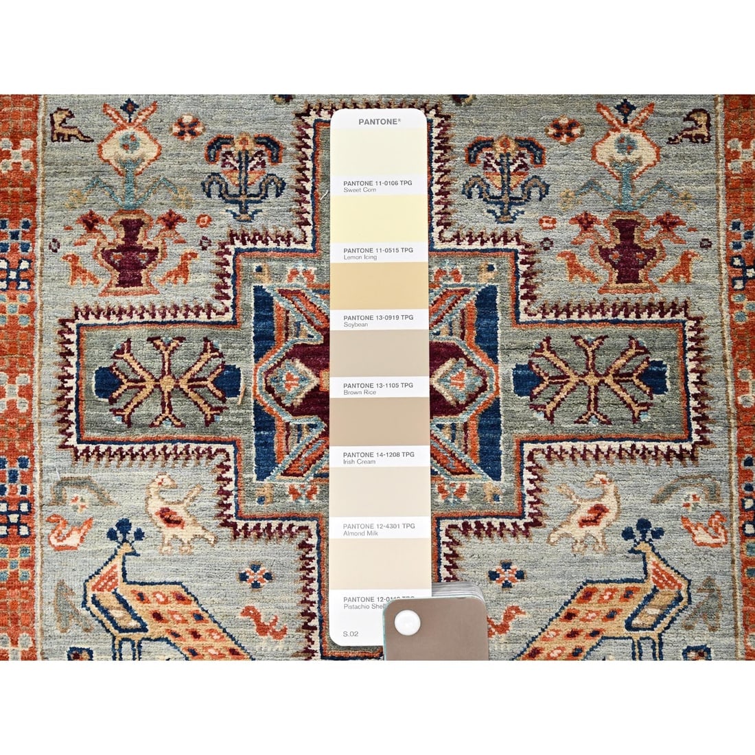 Gray Armenian Inspired Caucasian Design Hand Knotted Wool Runner Rug - 4