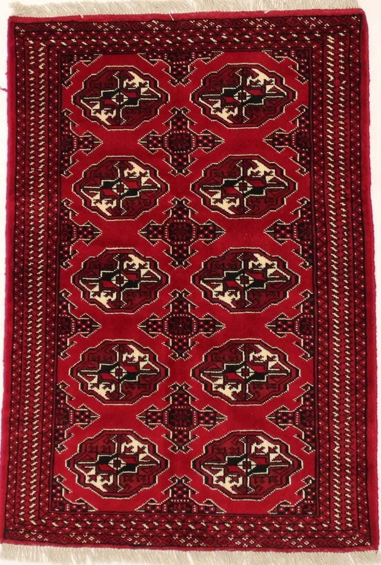 Scarlet Red Tribal 3X5 Turkoman Ghoochan Persian Rug - 2