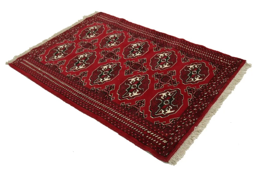 Scarlet Red Tribal 3X5 Turkoman Ghoochan Persian Rug - 6