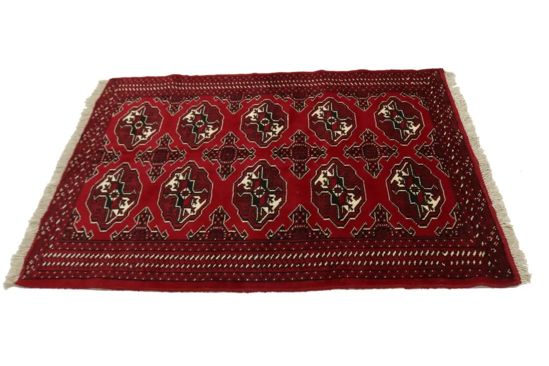 Scarlet Red Tribal 3X5 Turkoman Ghoochan Persian Rug - 7
