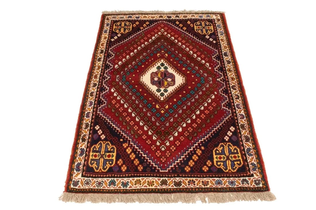 Red Tribal 3'4X4'8 Shiraz Persian Rug - 2