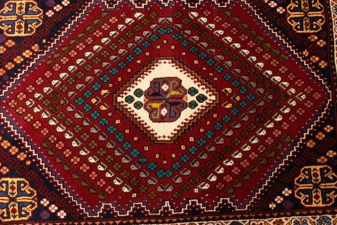 Red Tribal 3'4X4'8 Shiraz Persian Rug - 7