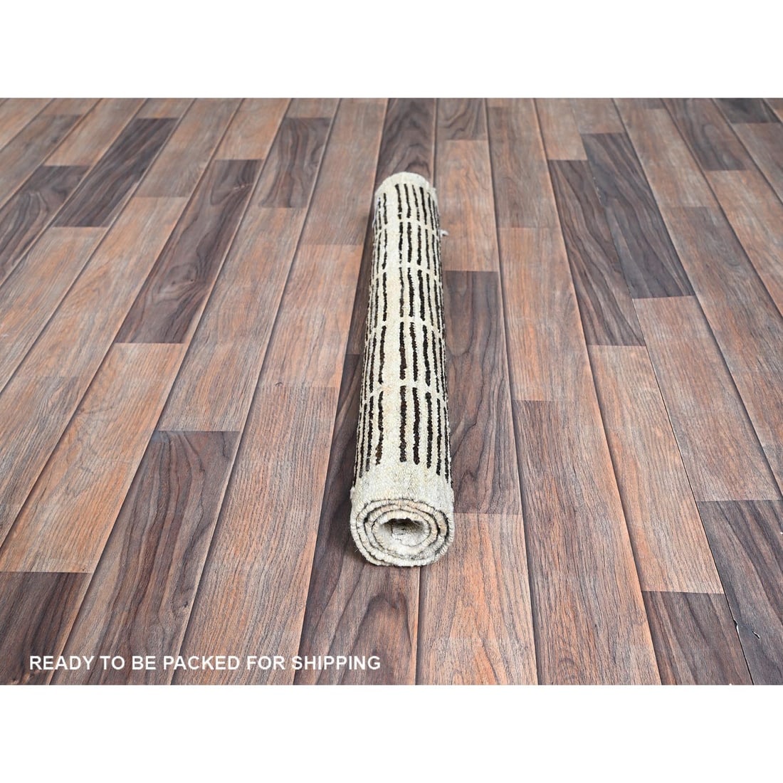 Chocolate Brown Moroccan Weave with Grid Design Hand Knotted Wool Rug - 5