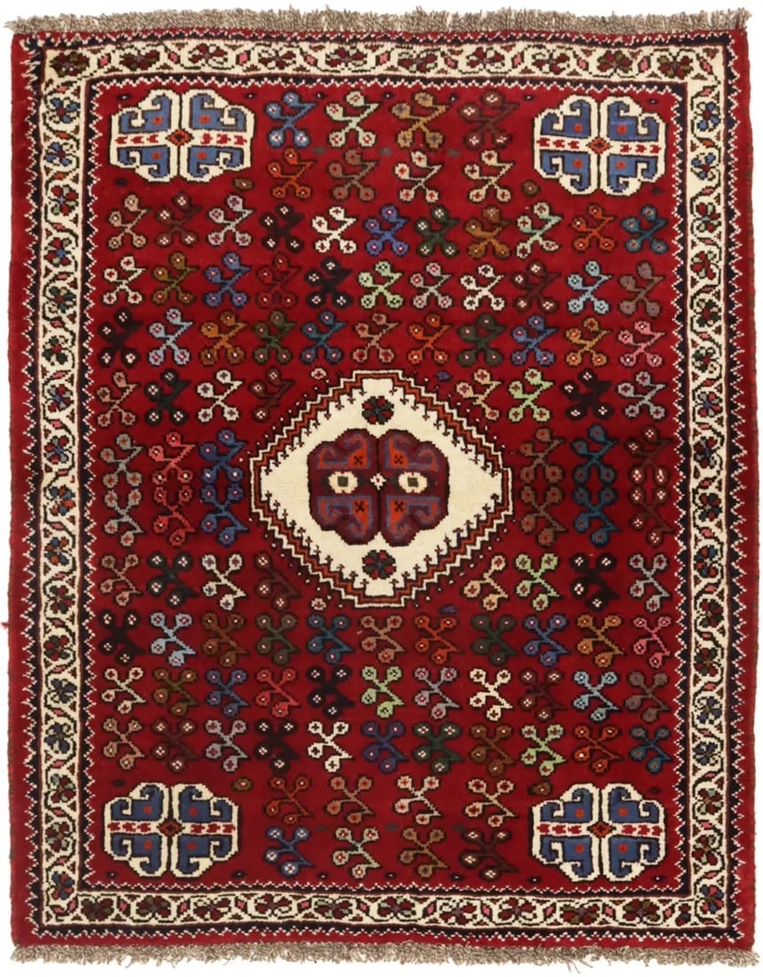 Red Tribal 3'6X4'3 Shiraz Persian Rug - 2