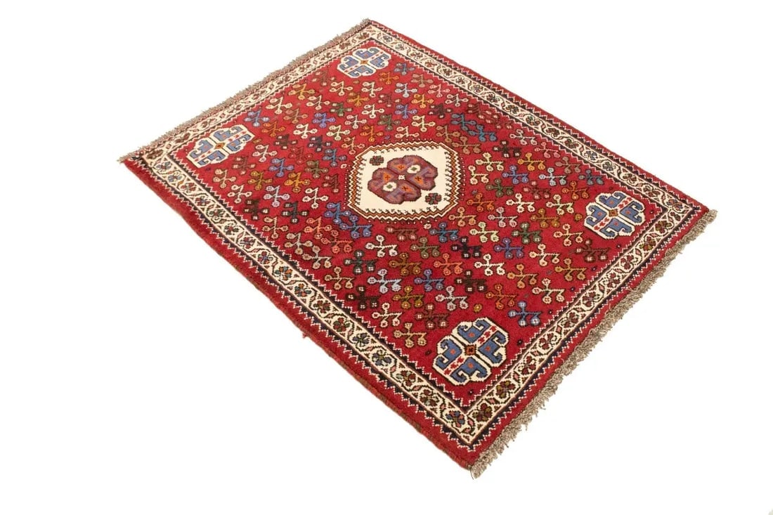 Red Tribal 3'6X4'3 Shiraz Persian Rug - 4