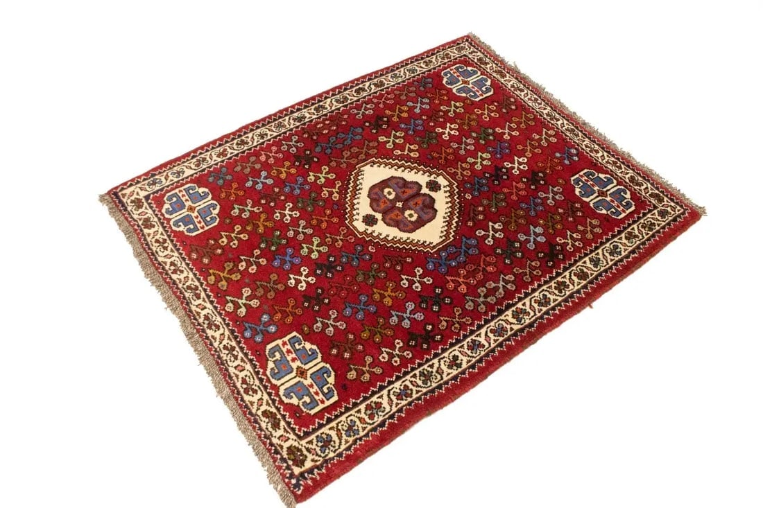 Red Tribal 3'6X4'3 Shiraz Persian Rug - 5