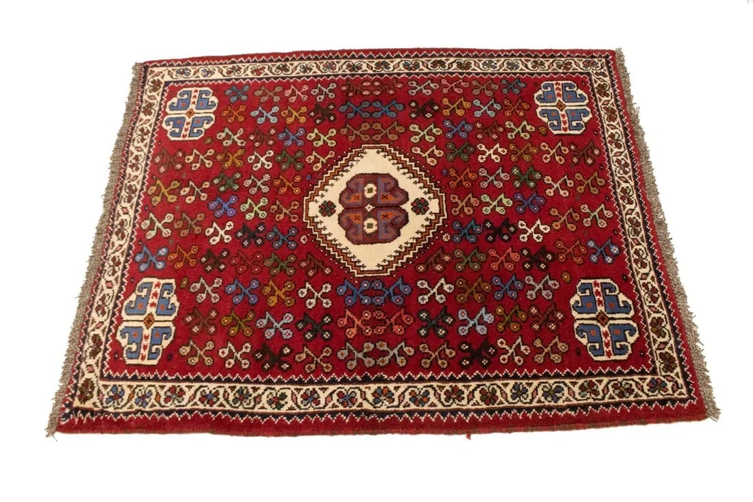 Red Tribal 3'6X4'3 Shiraz Persian Rug - 6