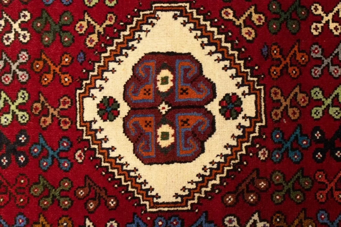 Red Tribal 3'6X4'3 Shiraz Persian Rug - 7