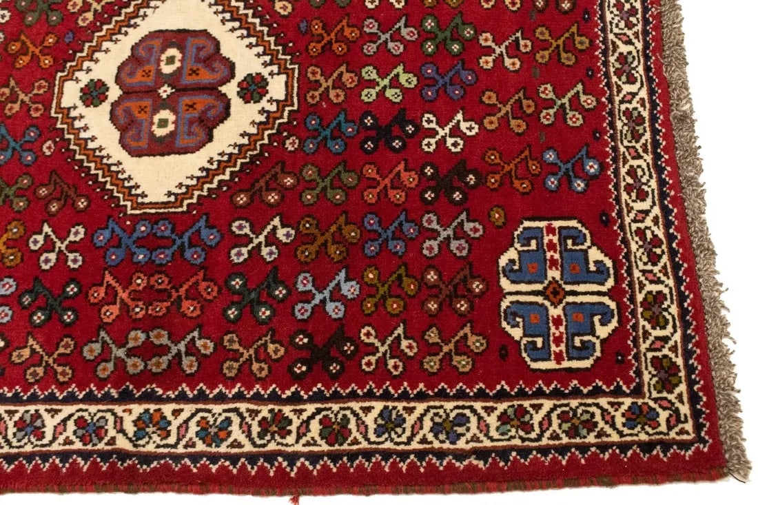 Red Tribal 3'6X4'3 Shiraz Persian Rug - 8